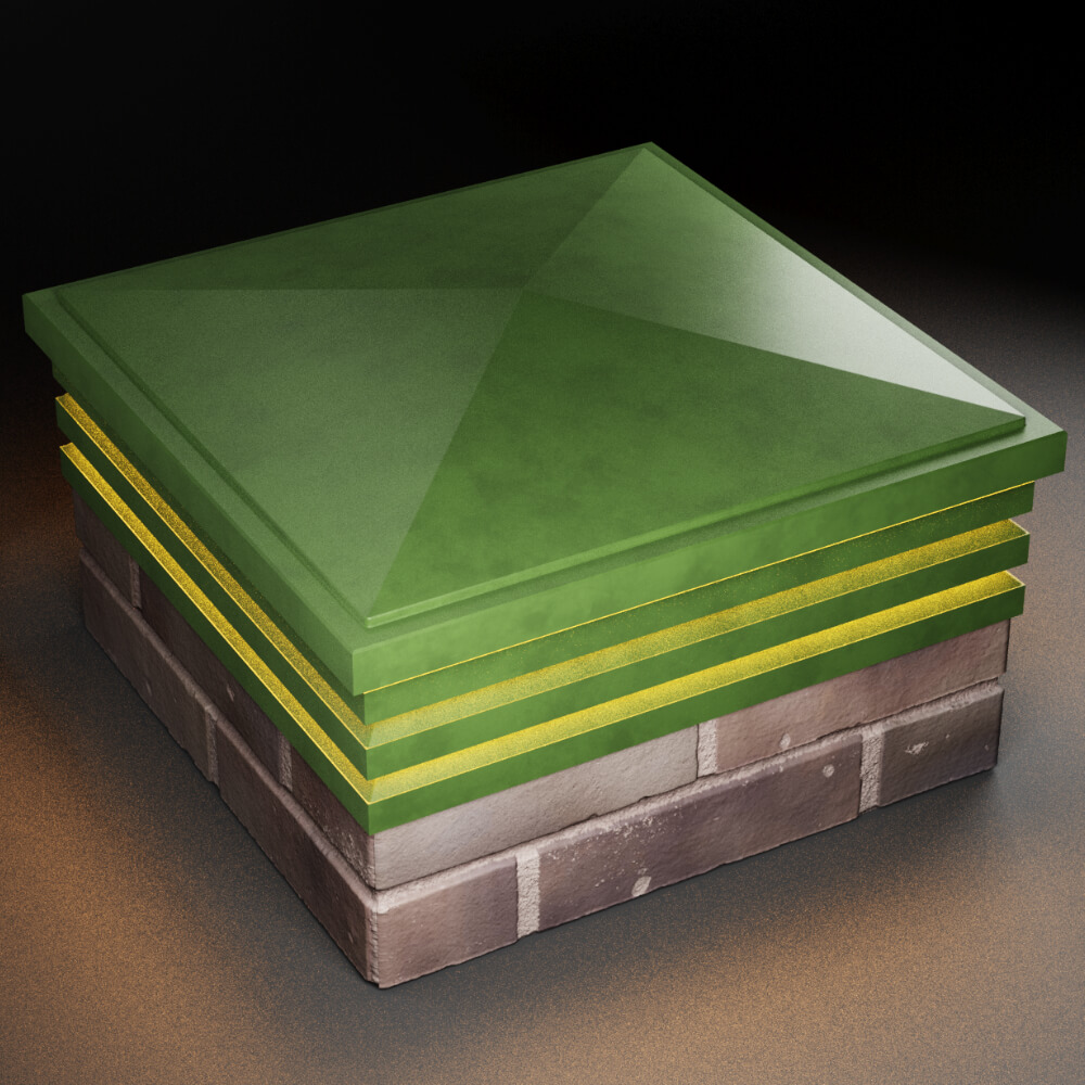 Колпак Zking Бона ХайТек Зеленый на столб 2х2 кирпича (513х513мм) с подсветкой в Обнинске фото