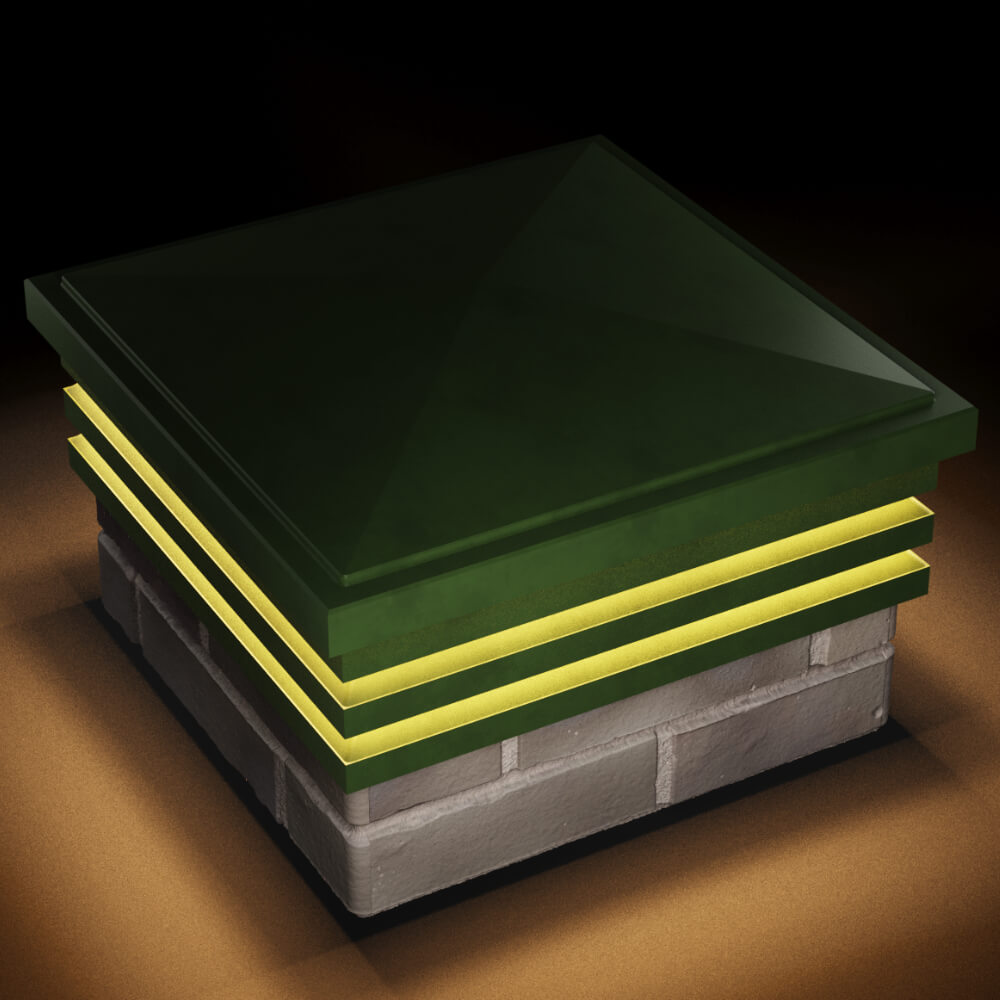 Колпак Zking Бона ХайТек Зеленый на столб 1.5х1.5 кирпича (385х385мм) с подсветкой в Обнинске фото