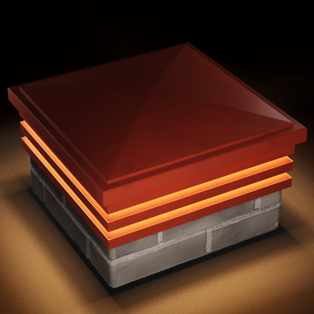 Колпак Zking Бона ХайТек Красный на столб 1.5х1.5 кирпича (385х385мм) с подсветкой в Обнинске фото