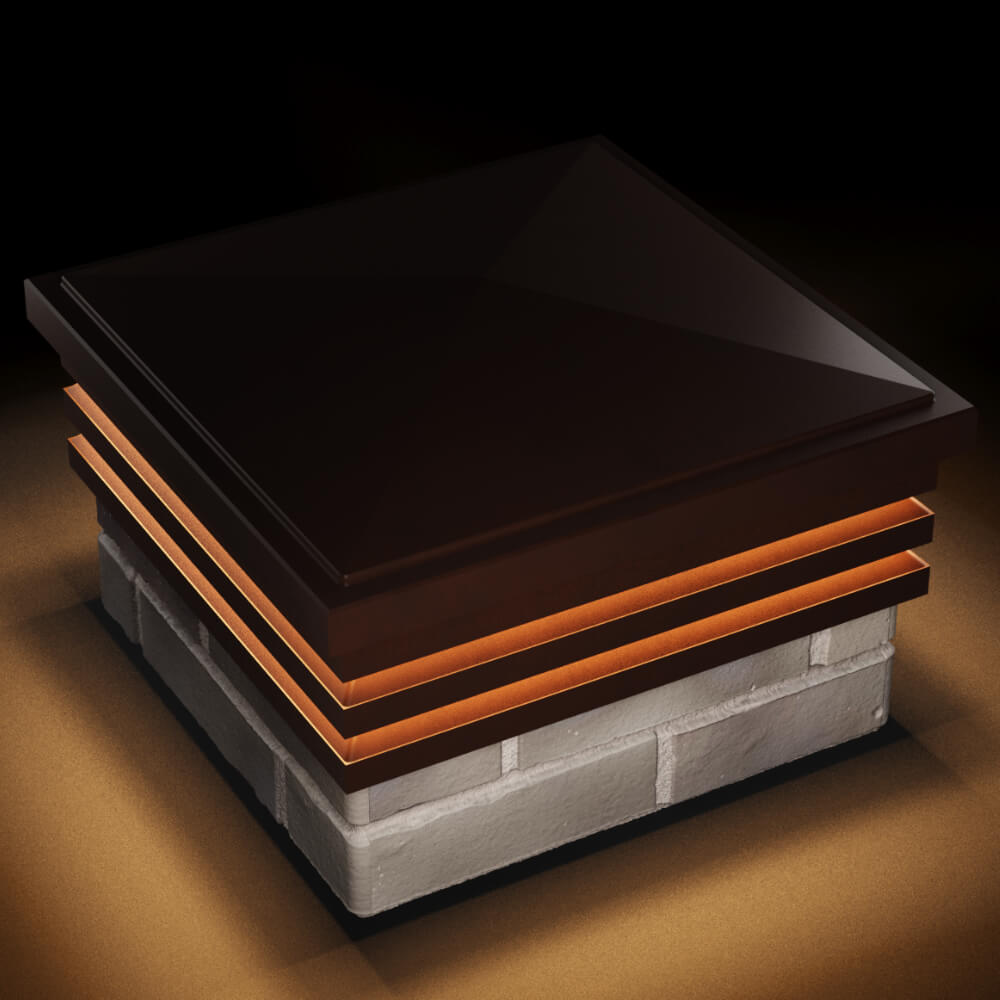 Колпак Zking Бона ХайТек Коричневый на столб 1.5х1.5 кирпича (385х385мм) с подсветкой в Обнинске фото