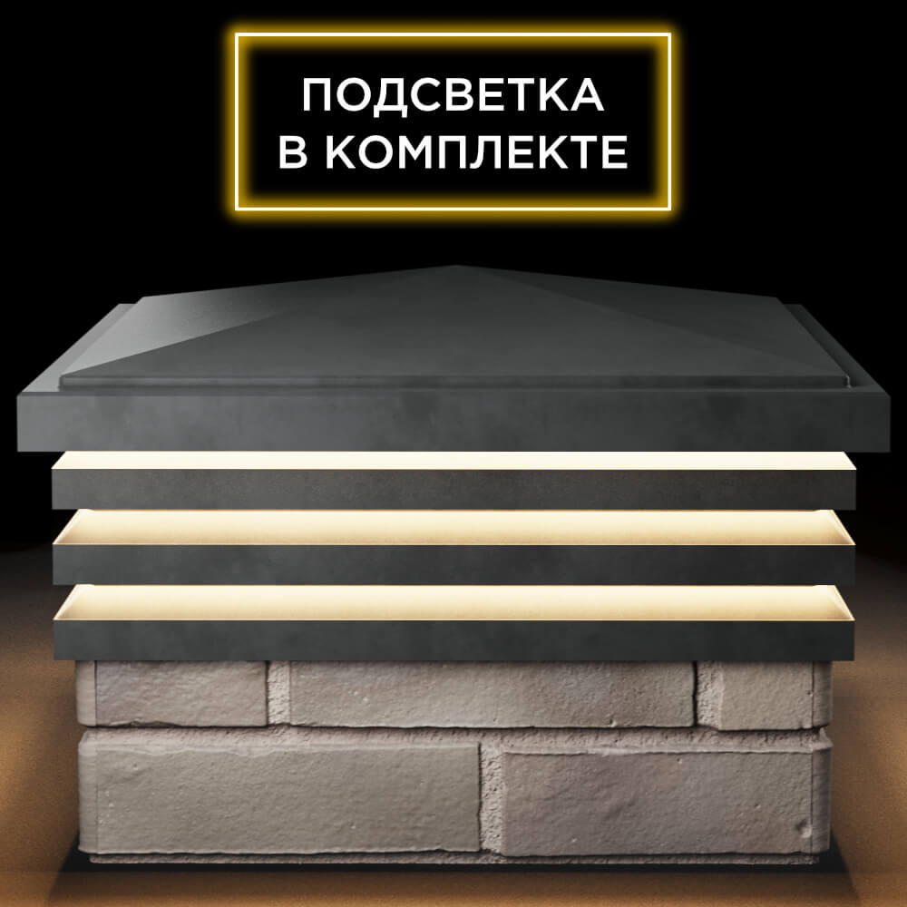 Колпак Zking Бона ХайТек Серый на столб 1.5х1.5 кирпича (385х385мм) с подсветкой Обнинск фото