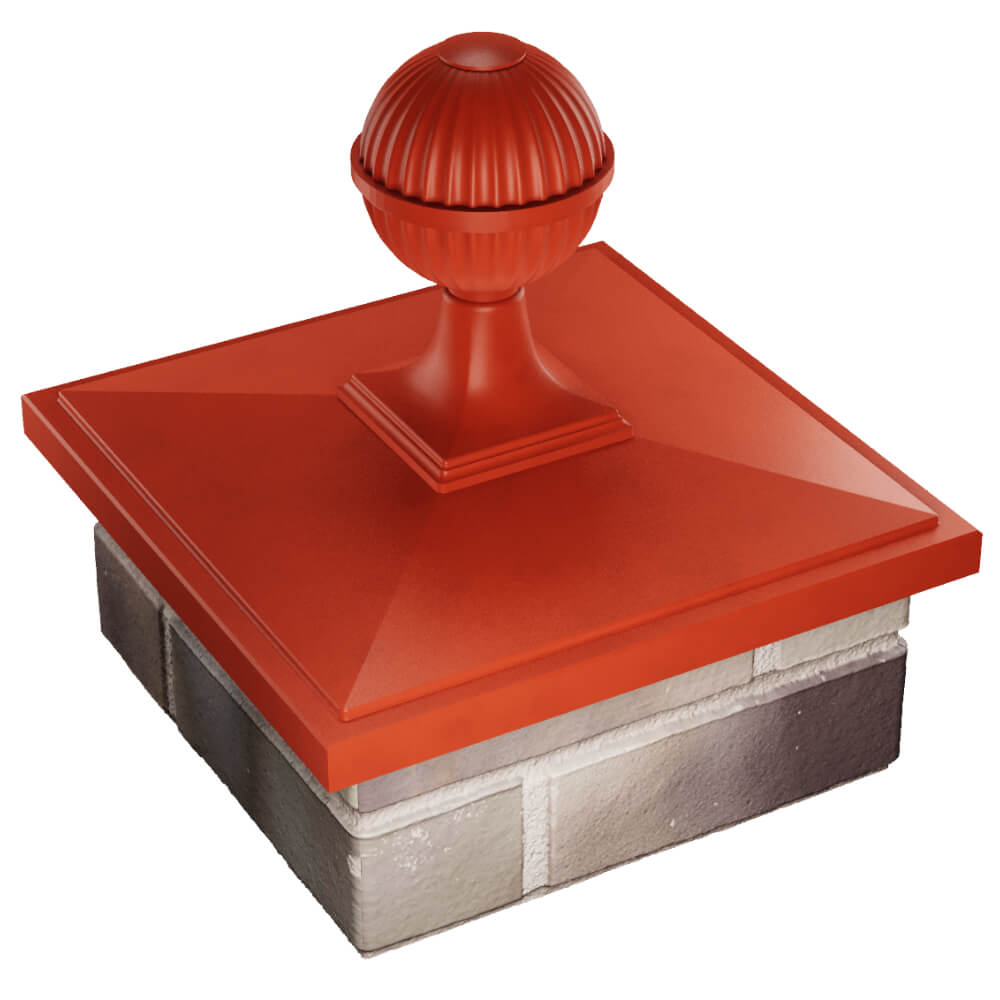 Колпак Zking БонаМоно Красный с шаром на столб 1.5х1.5 кирпича (385х385, 400х400мм) в сборе в Обнинске фото